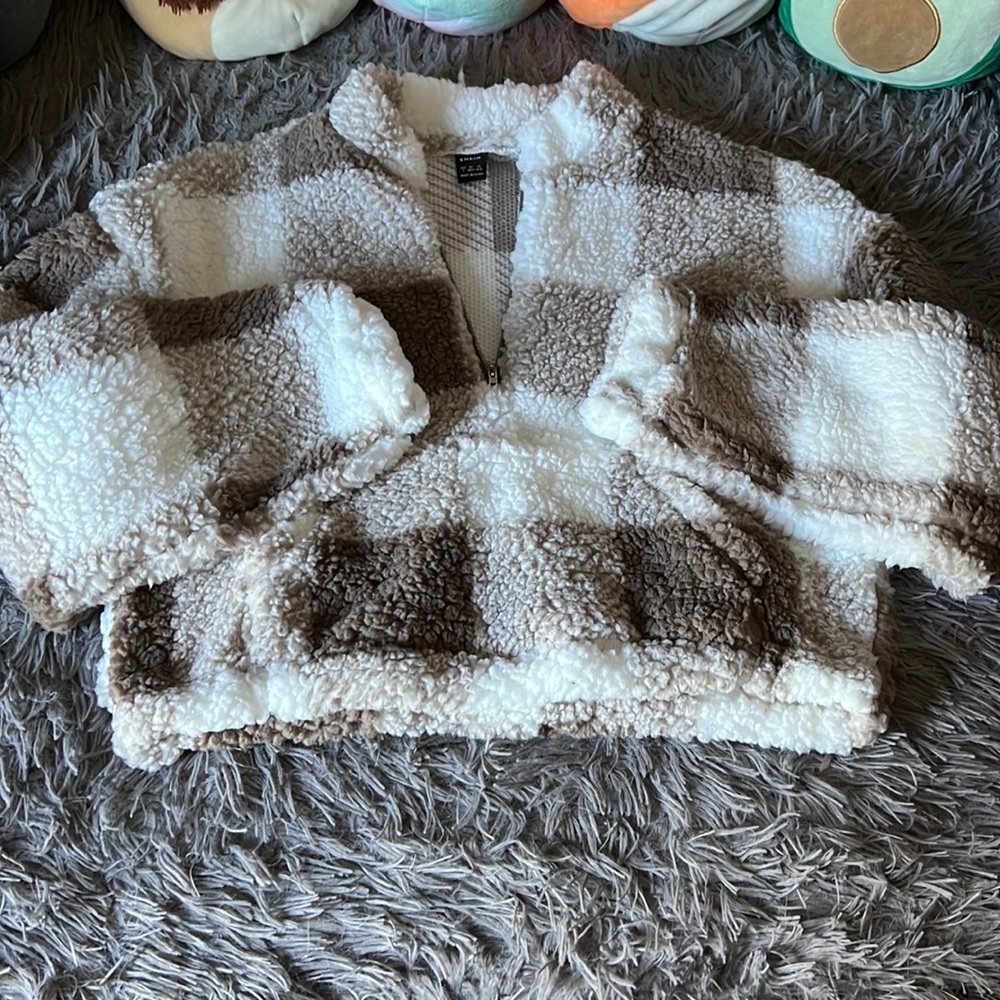 cropped sherpa quarter zip